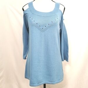 NWT Laura Cold Shoulder Viscose Blend Sweater in Light Blue Sz M Open To Offers